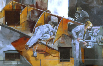 FrauenFreiluftGalerie Welders and lathe operators: excerpt from the old mural of 1989